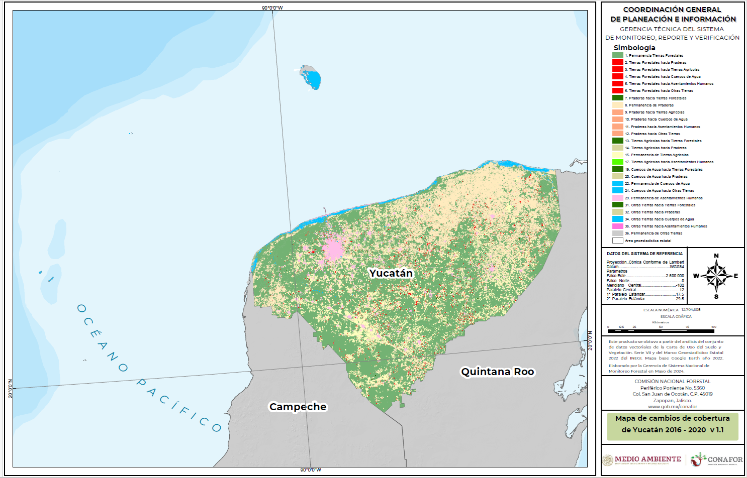 Mapa en formato PDF de los cambios de cobertura del suelo de Yucatán